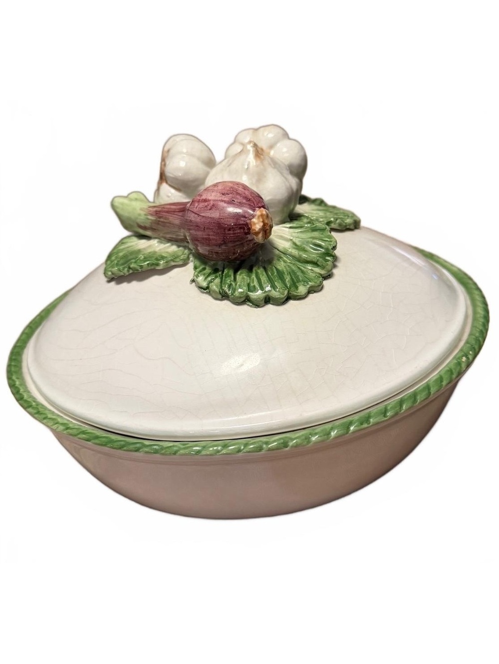 L’Artigiana Italy Majolica Garlic Onion Lidded Bowl Tureen Bassano del Grappa